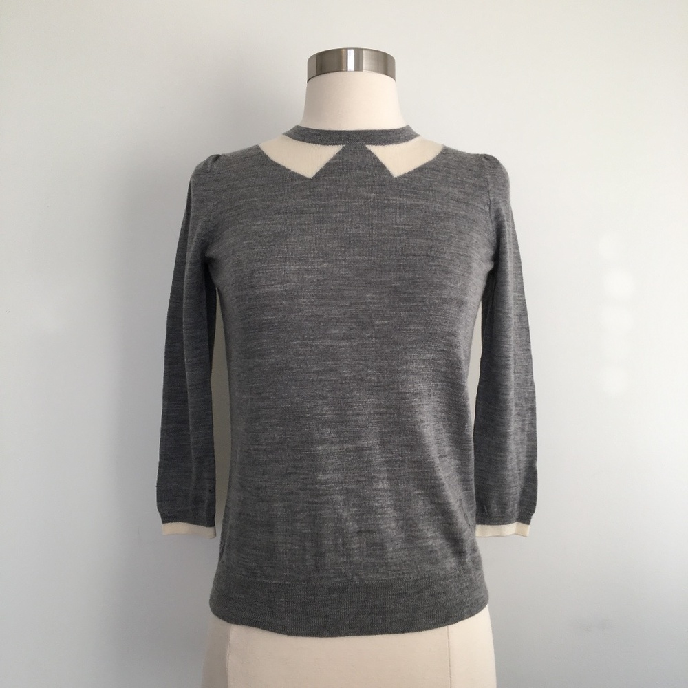 Jcrew Merino Wool Sweater Crew Neck Pullover Fine Knit Mock Peter Pan Collar